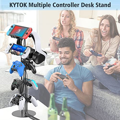 Kytok Gamer Gifts, Headset Stand 5 Tiers with Cable Organizer, Controller Stand Compatible with PS5/Xbox/Nintendo Switch/PS Portal/PS4, Headset Holder & Controller Holder for 10 Packs Controller - size: 5 tiers+black