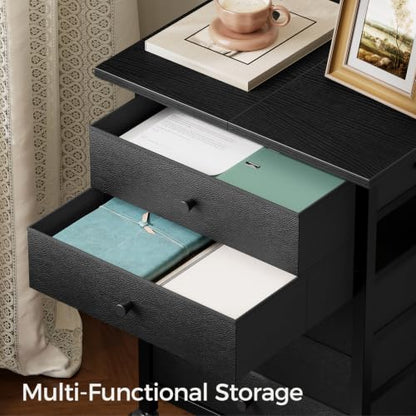 MAHANCRIS 5 Drawer File Cabinet,Rolling Filing Chest Cabinet with Wheels, Under Desk Storage Organizer, Printer Stand with Non-Woven Fabric Drawer, for Home Office, Study, Black FCBK4801 - color: Black