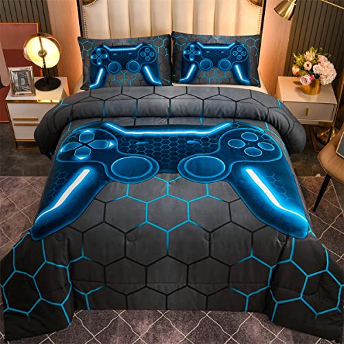 NTBED 5 Pcs Gamer Comforter Set for Boys Kids Lightweight Gaming Bedding Sets Queen Bed in A Bag Blue - color: Blue, size: Queen
