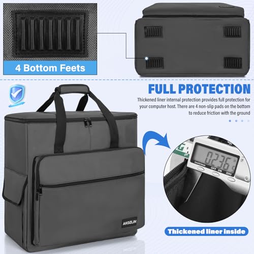 AKOZLIN PC Travel Case Desktop Carrying Case PC Bag Padded Nylon Carry Tote Bag for Transporting Computer Tower PC Chassis Keyboard Mouse Accessories Grey - color: Grey