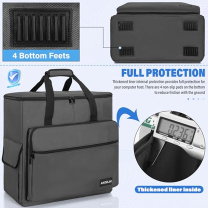 AKOZLIN PC Travel Case Desktop Carrying Case PC Bag Padded Nylon Carry Tote Bag for Transporting Computer Tower PC Chassis Keyboard Mouse Accessories Grey - color: Grey