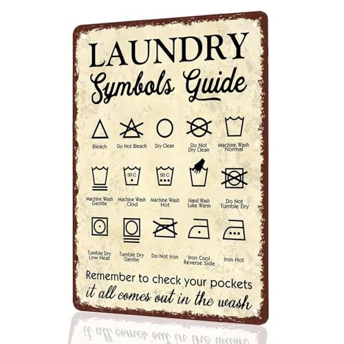 Laundry Symbols Guide Sign, 8"x12" Vintage Laundry Room Wall Decor Tin Sign, Thoughtful Gift For Women - color: Laundry Symbols Guide