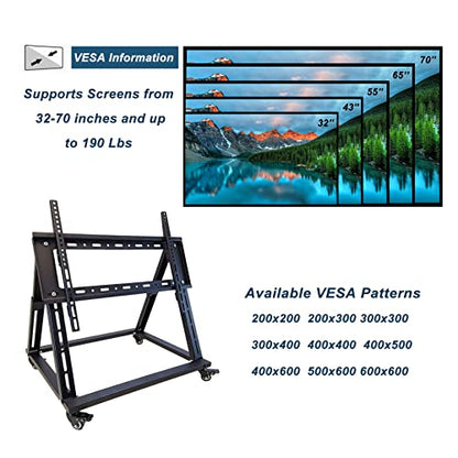 Low Height Mobile TV Stand, Confidence Monitor Stand, Rolling TV Mount with Wheel for 32-70 inch Flat Curved Screen TV, LED LCD, 30° Adjustable Viewing Angle (Pro-Version)