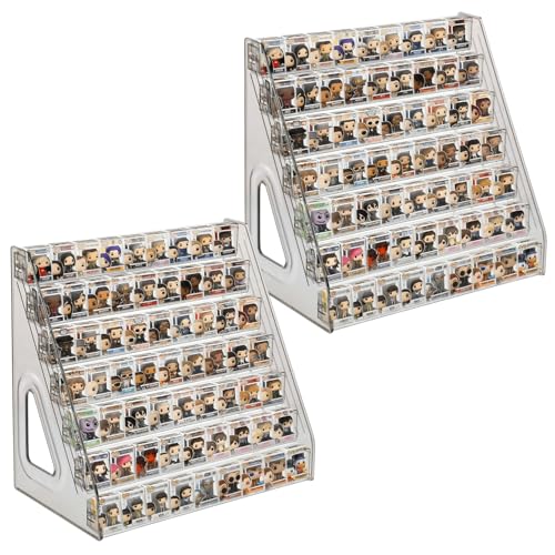 2 Pack 7 Layers Clear Display Shelf for Funko Pop Clear Acrylic Display Case for Miniature Mini Action Storage Mini Collectible Toys Display Shelf for Bitty Pop Compatible with Bitty Pops Funko(Gray)