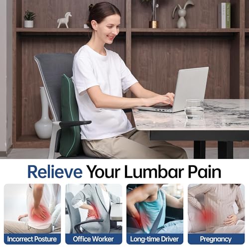 Soft Comfortable Memory Lumbar Support Pillow Back Cushion for Office Chair | Built-In Adjustable Straps Secure Reduce Back Soreness Pressure Distribution Breathable Premium Fabric Long-lasting Support - color: Dark Green