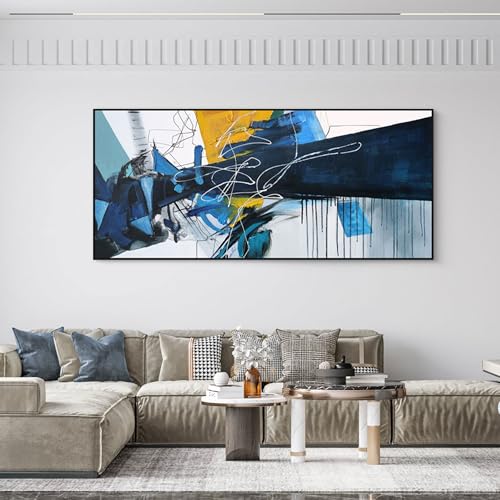 KLAKLA Wall Art for Living Room - Blue Abstract Canvas Pictures Framed Artwork for walls Extra Large Prints for Bedroom Above the Bed Decor 8x39 Inches - color: Blue abstract - 1, size: 86x39