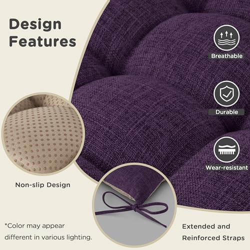 AddGrace Non-Slip Rocking Chair Cushion Extra Large Linen Thick Chair Pads Durable High Back Seat Cushions with Ties Set of 2 Purple - color: Purple