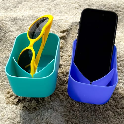 Sand Beach Cup Holder with Pocket Beach Sand Coasters Drink Cup Holders for Travel Multicolor 2 Pack Color Deep Blue/Lake Green - color: Deep Blue/Lake Green