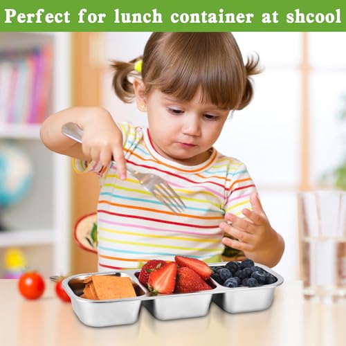UPTRUST Reusable Snack Containers with Lids, 2pcs Stainless Steel 3-Compartment Snack Box, Divided and Leak-Proof Design for Take-Out Condiments and On-the-Go Snacks - size: 2-Piece 3-Compartment