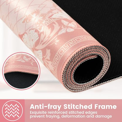 HAOCOO Cute Desk Mat, Pink Desk Matt for Desktop with Edge Stitching, Non-Slip Large Mouse Pad for Desk, Water-Resistant Computer Mat for Gaming,Women Office (Light Pink) - color: Light Pink