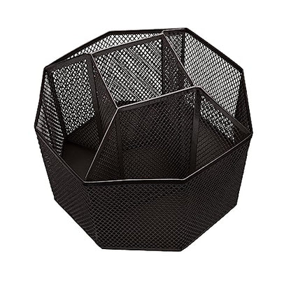 Annova Mesh Desk Organizer Rotate with 5 Compartments Spinning Tidy Candy/Pen Holder Office, Art Supply, Storage, Classroom, Home (Black) - color: Black