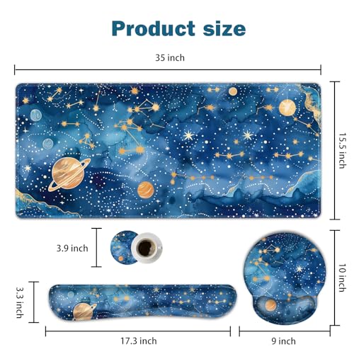 ARTSO Large Mouse Pad and Keyboard Wrist Rest, Ergonomic Mouse Pad with Wrist Support, Non-Slip Desk Mat Protector for Office, Home -Blue Planet Galaxy - color: Blue Planet Galaxy