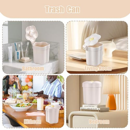 CEYAZYE Cute Desktop Mini Trash Can with 5 Roll Bags | Small Garbage Cans with Lid for Tabletop Countertop, Plastic Waste Basket Recycling Bin for Office Bathroom Bedroom Kitchen