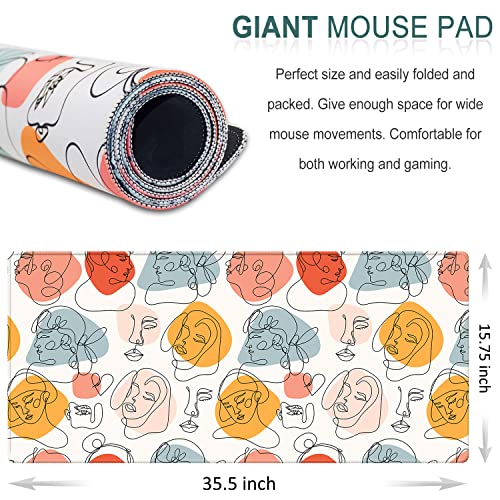 XXL Large Gaming Mouse Pad & Desk Protector (35.5"x15.75") with Non-Slip Base, Waterproof Surface | XXL Mouse Pad with Stitched Edges for Office Work, Gaming, Home Desk - Art Face Abstract - color: Art Face Abstract