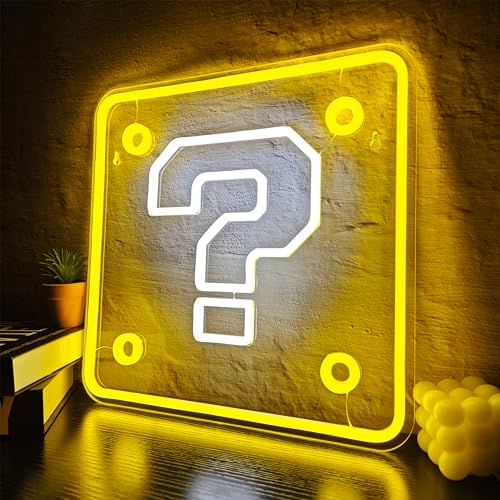 Question Block Neon Sign,Question Square Led Gamer Neon Light USB Powered Led Night Lights for Game Room Wall Decor,Man Cave,Teen Boy Room Decor,Gamer Gifts for Boys, Kids - color: Question