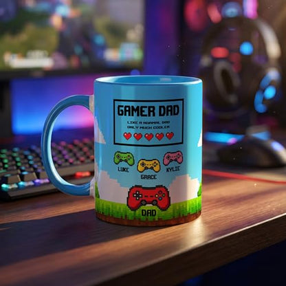 Personalized Gamer Dad Mug - Custom Retro Arcade Video Game Coffee Cup with Kids Names - Unique Gifts for Gamer Dad, Gifts for Father's Day, Player 1 Birthday Present, 11 Oz & 15 Oz, 9 Colors - color: Gamer Dad Mug