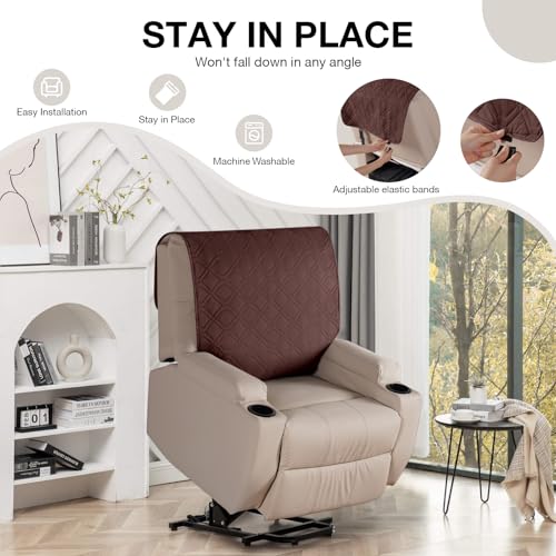 VANSOFY Recliner Chair Covers 100% Waterproof Backrest Cover Reclining Cover Non-Slip Dog Chair Cover Furniture Protector Washable Slipcover Elastic Straps for Pets, Dogs(Coffee) - color: Coffee