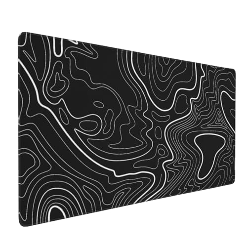 XXL Black Topographic Contour Big Mouse Pad Large,Gaming Mouse Pad Desk Pad,35.4x15.7x0.12 Inch Long Computer Keyboard Mouse Mat Mousepad Non-Slip Base and Stitched Edge for Gaming and Office - color: BlackTopographic Contour, size: 35.4Lx15.7W inches
