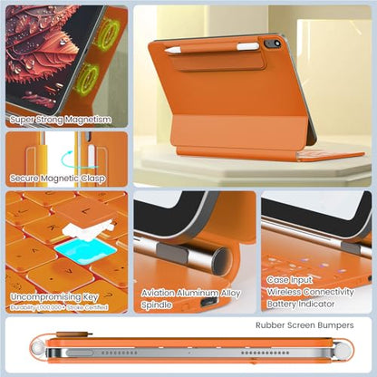 RAYMCRAFT for iPad 11th(A16, 2025)/10th Generation Case with Keyboard, Magic Keyboard 2022, Springy Backlit Keys, Stain-Resistant Surface, Multi-Touch Trackpad, Orange - color: Orange