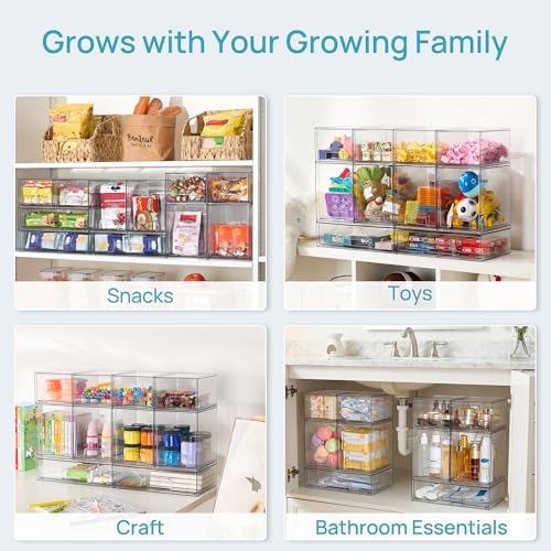 Vtopmart Stackable Storage Drawers Set of 8, Clear Plastic Organizer Bins for Bathroom Supplies,Ideal for Cabinet,Pantry,Laundry Room Organization - style: 4 Small+2 High+2 Wide