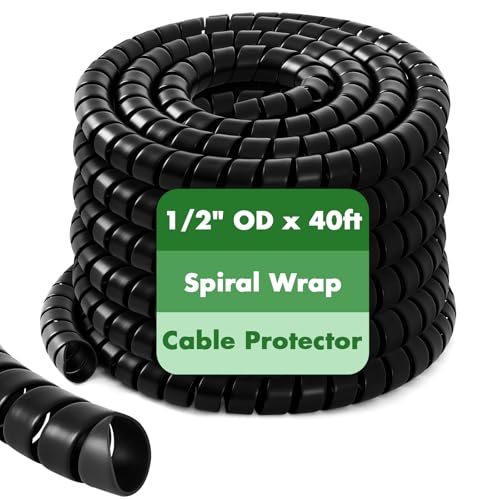 1 Pcs Spiral Wrap Cable Protector, Safe 1/2" OD x 40' Pre Cut Lengths Hydraulic Hose Protector Wrap to Avoid Wear and Extend Life for Hydraulic Pneumatic Hoses (Black) - color: Black, size: 1/2" Od X 40'