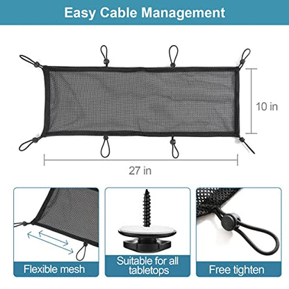 Under Desk Cable Management Net, 36PCS Under Table Cord Management Mesh Organizer Flexible Wire Hiders, Extra Large Capacity Wire Management Kit Under Desk, Fits Most Tables - size: 8 holes