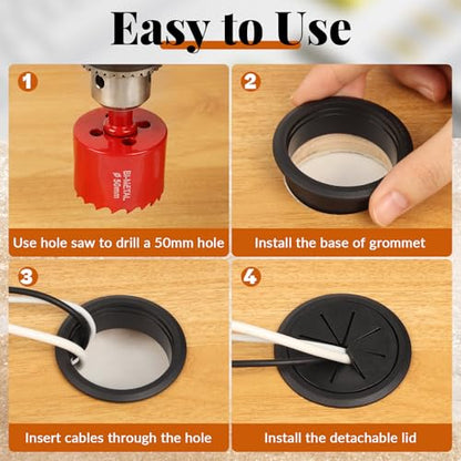 8 Pcs Black Desk Grommet, 2 Inch Desk Hole Cover for Cables, Grommet Cover with Hole Saw for Table Cables Wire Home Office - color: Black