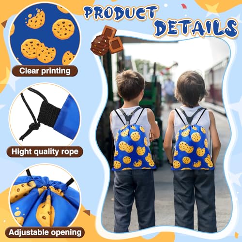 Yiyiring 16 Pcs Cookie Gift Drawstring Bags Bulk, Blue Cookie Candy Drawstring Bags Cartoon Party Favors for Chocolate Chip Cookies and Milk Theme Birthday Party Decorations Supplies (Cartoon) - style: Cartoon