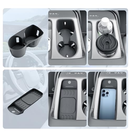 BIBIBO 2Packs for 2026 Hyundai Palisade Center Console Cup Holder 2026 Hyundai Palisade Console Wireless Charging Mats & Console Cup Holder Insert 2026 Palisade Silicone Console Tray 2026 Palisade - color: Black-(Cup Holder+Charging Mats)