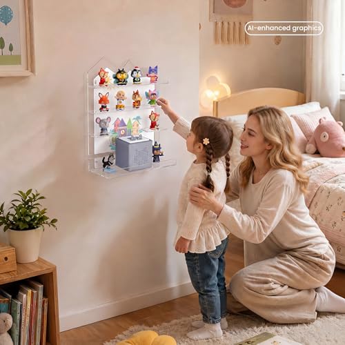 NIUBEE Tonies Shelf Non-Magnetic, Clear Acrylic Wall Mount Floating Shelf, Tonies Storage with Anti-Fall Lip and Charging Cable Hole for Toniebox,for Kids Bedroom Playroom Decor - color: Clear