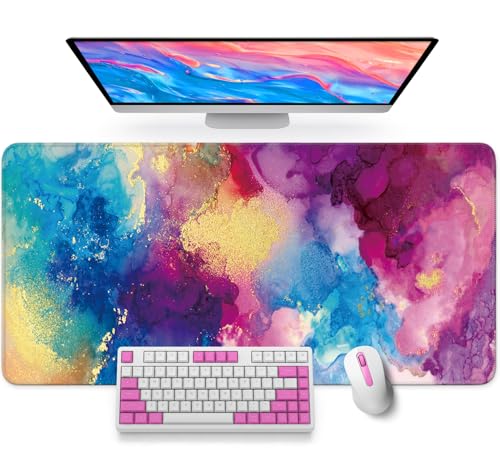Large Mouse Pad for Desktop, Cute Desk Mat Pad Protector for Work & Gaming, Aesthetic Pretty Anti-Slip Laptop Blotter Cover for Office School Home Supplies, Color Splash, 31.5" x 11.8" - color: F-Color Splash, size: 31.5L x 11.8W inches