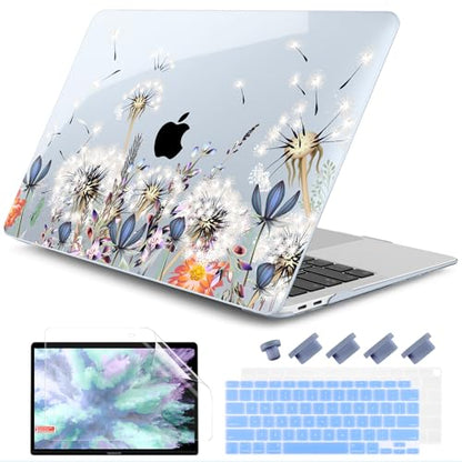 DONGKE for MacBook Air 13 Inch Case 2021-2018, Compatible with A2337 M1 A2179 A1932 Support Retina Display & Touch ID, Hard Shell Plastic Cover with Keyboard Skin - Dandelion - color: Dandelion