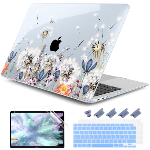DONGKE for MacBook Air 13 Inch Case 2021-2018, Compatible with A2337 M1 A2179 A1932 Support Retina Display & Touch ID, Hard Shell Plastic Cover with Keyboard Skin - Dandelion - color: Dandelion