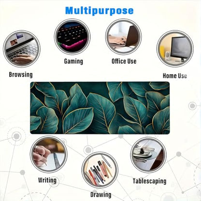 Leaf Desk Mat Teal Gold Tropical Botanical Abstract Luxury Mousepad XL Large Gaming Mouse Pad Laptop Keyboard Mat Desk Pad Ideal for Office, Home, or Remote Work 31.5x11.8 Inch - color: Leaf