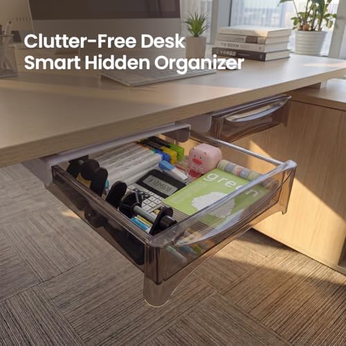 Under Desk Drawer 2-pack from 2B Neat - Self Adhesive Hidden Drawers - Heavy Duty Plastic - Easy Installation - Under Shelf Desk Organizer for Office and Schools Supplies
