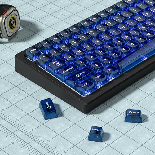 dagaladoo Clear keycaps,Transparent Keyboard keycaps,Jelly Key caps Set,Shine Through keycap，MDA Profile Keyboard caps for Mx Switches Mechanical Keyboard(Dark Blue) - color: Dark Blue