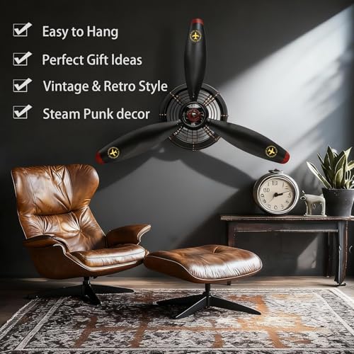 GLOWMIRTH Airplane Wall Art,Aviation Décor,Unique Wall Sculptures,Pilot Gifts,Steampunk Metal Art for Kitchen, Bedroom, Living Room,Cool Clocks Battery Operated,Black