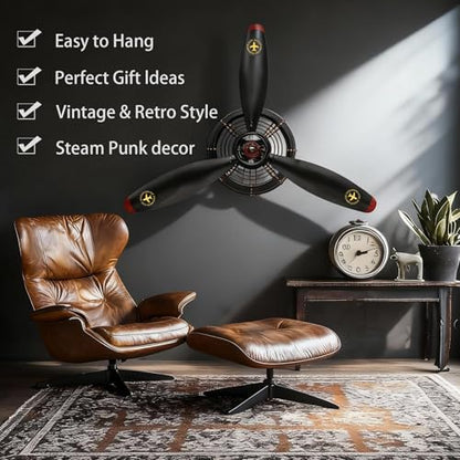 GLOWMIRTH Airplane Wall Art,Aviation Décor,Unique Wall Sculptures,Pilot Gifts,Steampunk Metal Art for Kitchen, Bedroom, Living Room,Cool Clocks Battery Operated,Black