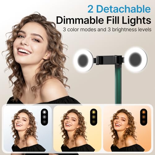 Overhead Phone Mount with Light, Cell Phone Stand for Video Recording, 360 Degrees Swivel Tilt Adjustable Floor Camera Filming Tripod. Content Creator Phone Holder, for iPhone/Android (L11)