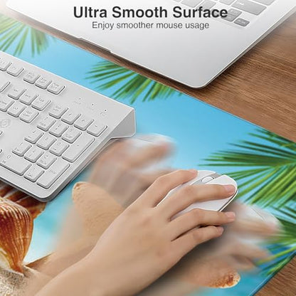 Wireless Charging Mouse Pad, 31.5"x15.8" Large Gaming Desk Mat for Keyboard/Laptop, Waterproof Ultra-Smooth Surface, Non-Slip Base, with 20W PD Adapter, Summer Beach - color: Summer Beach-31.5"x15.8"(with Wall Charger)