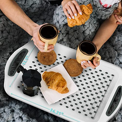 Silicone Nub Rectangular Non-Slip Serving Tray with Easy Grip Handles - Portable Anti-Slip Lap Tray for Dining On Couch or Breakfast in Bed - color: White