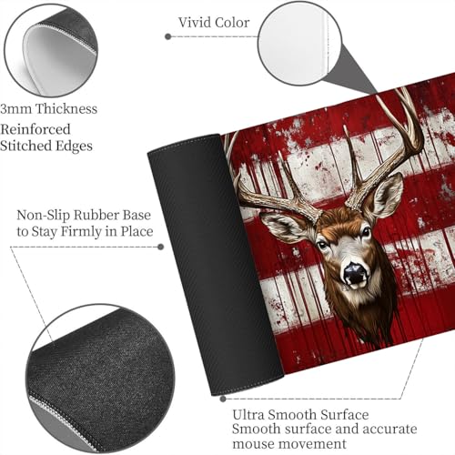 Deer Mouse Pad American Flag Rustic Patriotic Distressed Grunge Mousepad XL Large Gaming Mouse Pad Laptop Keyboard Mat Desk Pad for Office Desktops, Home Workstations, and Laptops 31.5x11.8 Inch - color: Deer