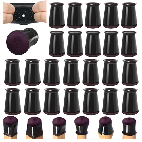24 Pcs Chair Leg Floor Protectors for Hardwood Floors Silicone Covers to Protect Wood Tile Floors Scratches Felt Pads Furniture Leg Caps No Noise (Fit:0.5"-0.89") - color: Black-24pcs, size: Universal XS