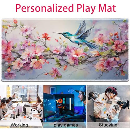 MTG Playmat, Smooth Surface Game Play Pad MTG TCG 24 x 14 inch with Storage Bag, Non-Slip Mouse Pad Card Fighting Game, Flower Bird - color: Flower Bird