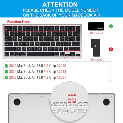 CaseBuy MacBook Air M4 Keyboard Cover Shortcuts for 2026-2022 MacBook Air 13.6 inch with Apple M5 M4 M3 M2 Chip A3449 A3240 A3113 A2681 & MacBook Neo 13“ MacOS Shortcut Hot Keys Keyboard Protector - size: MacBook Air 13" (2022+)
