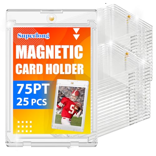25 Packs 75pt Magnetic Card Holders for Trading Cards | 0.22" Slim Profile, U-V Protection, Individually Wrapped, 2 Strong Magnets, for Baseball Game Collector Display Storage - size: 25 Packs