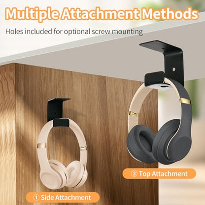 2 Pack Wall Mount Headphone Stand, Adhesive & Screw Mount Headphone Hook Holder with Rubber Pad, Universal Headset Hanger for Desk, Table Edge, Gaming Setup Accessories - size: Upgraded