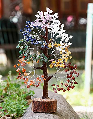 FASHIONZAADI Crystal Tree of Life 7 Chakra Healing Crystal Trees for Home Decor, Office Desk Decor Handmade Bonsai Trees for Positive Energy, Money, Good Luck Birthday Gifts for Women, Mom - color: Aaaaa Seven Chakra Silver Wire