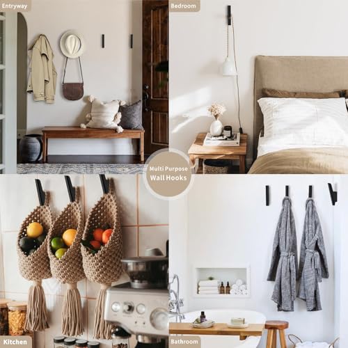 Wood Wall Hooks 4 Pack Coat Hooks Wall Mount Black Wooden Hooks for Hanging Hat, Bag, Backpack, Rustic Coat Hooks for Wall, Wood Towel Hooks for Bathrooms and Entryway Hooks (Black) - color: Black