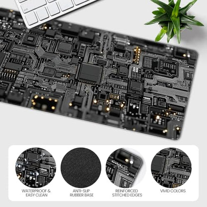 Large Gaming Mouse Pad, Circuit Board Design, Tech-Style Desk Mat, Extended Size 35.4 x 15.7 inches, Non-Slip Base, Microfiber Surface, Waterproof, Suitable for Gaming and Office Use. - color: Circuit Board Pattern